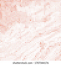 Punto de semitono de escarlata. Impresión abstracta rugosa. Patrón vector de rubí. Marco de puntos rojos. Cuadrícula de círculo de coral. Gradient Rough. Elementos Grunge. Elemento geométrico.