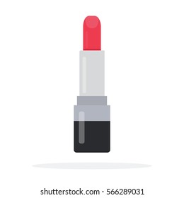 Scarlet lipstick pencil vector flat material design object. Isolated illustration on white background.