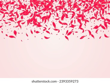 Scarlet Lotus Vector Pink Background. Tender Rose Illustration. Carmine Petal Flying Frame. Ruby Fly Floral Backdrop.