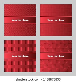 Scarlet red geometric seamless monochrome vector patterns brochures templates layout set
