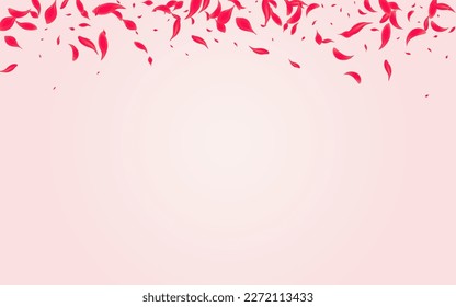 Scarlet Rose Vector Pink Background. Fly Cherry Pattern. Red Petal Tender Template. Carmine Blur Flower Backdrop.