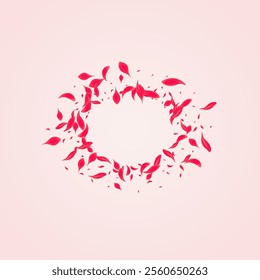 Scarlet Rose Vector Pink Background. Summer Sakura Banner. Coral Floral Flying Backdrop. Ruby Falling Cherry Illustration.