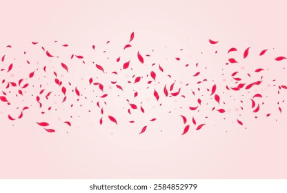 Scarlet Rose Vector Pink Background. Beauty Lotus Cover. Coral Sakura Japanese Design. Carmine Fly Petal Texture.