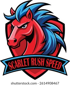 Scarlet Rush Speed Horse Mascot Logo Vector