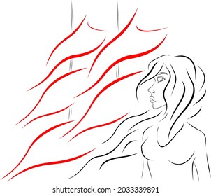 scarlet sails and a girl, outline