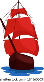 Scarlet sails, illustration, vector on white background