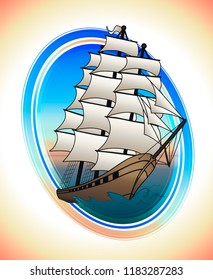 Scarlet sails ship in a circle. Vector draw