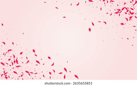 Scarlet Sakura Vector Pink Background. Flying Lotus Wallpaper. Coral Blossom Blur Frame. Ruby Fall Flower Banner.