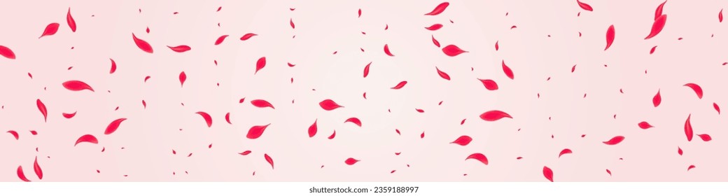 Scarlet Sakura Vector Pink Panoramic Background. Falling Rose Cover. Ruby Flower Blur Template. Coral Tender Blossom Poster.