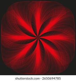 Scarlet spiral icon. Fiery vortex bloom. Energetic swirl Vector. Black dramatic background.