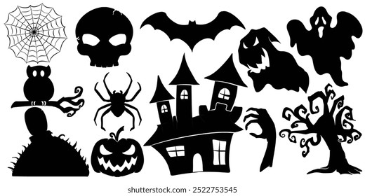 scarry element for halloween. silhouette, flat, monochrome or black and white concept. horror, ghost, dark, event, mystery themes