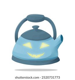 scarry teapot mascot character. cute, horror and halloween concept. drink, kitchen, or lifestyle themes