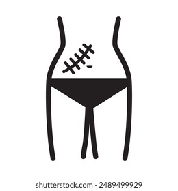 Scars line icon, Transverse incision line icon. Abdominal incisions. Scars line icon in vector, c-section scar illustration