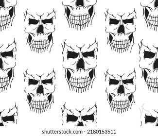 Scary 3d black skulls pattern on white background. Halloween flyer concept. Halloween background with cranium.