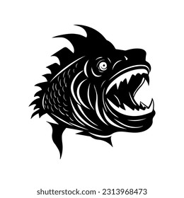 Scary aggressive terrifying fish with sharp teeth vector illustation