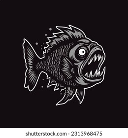 Scary aggressive terrifying fish with sharp teeth vector illustation