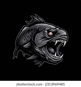 Scary aggressive terrifying fish with sharp teeth vector illustation