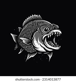 Scary aggressive terrifying fish with sharp teeth vector illustation