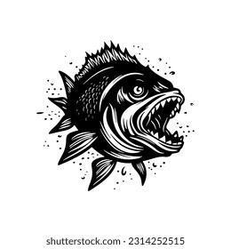 Scary aggressive terrifying fish with sharp teeth vector illustration