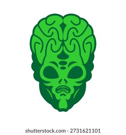 Scary Alien. Evil Alien Invader. UFO angry green