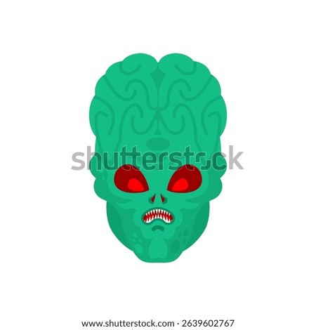 Scary Alien. Evil Alien Invader. UFO angry green