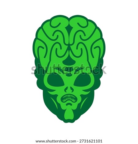 Scary Alien. Evil Alien Invader. UFO angry green