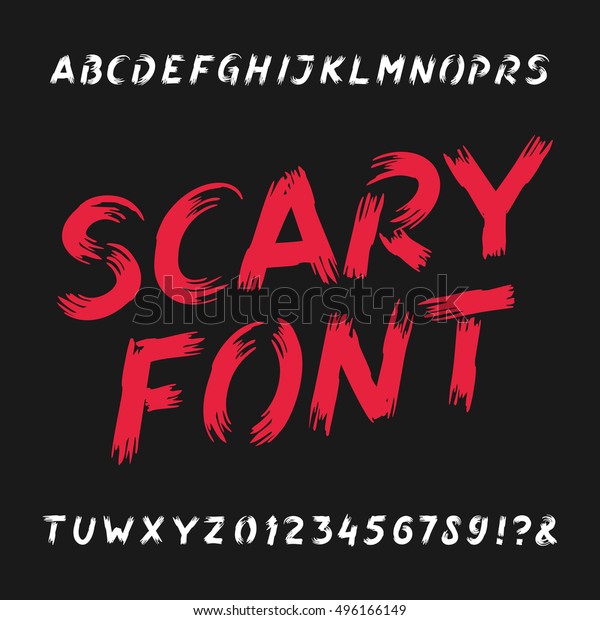 恐ろしいアルファベットのフォント 汚い文字 数字 記号 デザイン用の手描きのベクトルタイポグラフィ のベクター画像素材 ロイヤリティフリー