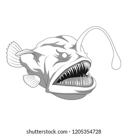 Scary anglerfish line art. vector illustration