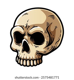 scary angry detailed skull isolated colored drawing line art style sketch classic vintage design illustration