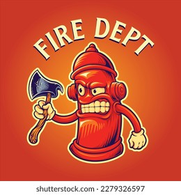 Scary angry hydrant fire dept axe logo cartoon illustrations vector for your work logo, merchandise t-shirt, stickers and label designs, poster, greeting cards advertising business company or brands