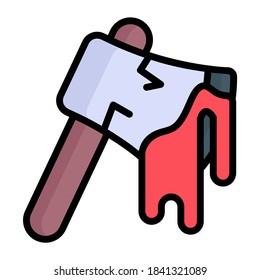 scary axe vector color line icon