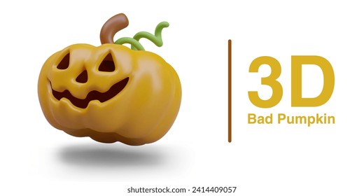 Scary, bad pumpkin with villainous smile. Halloween lantern concept. Traditional vegetable decoration for scary night. Isolated realistic illustration on white background with shadow