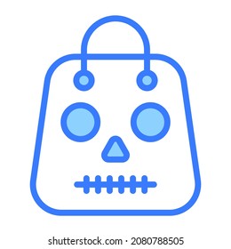 scary bag vector blue outline icon.