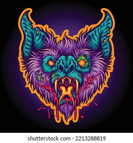 Scary bat head face monster illustration vector illustrations for your work logo, merchandise t-shirt, stickers and label designs, poster, greeting cards advertising business company or brands