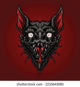 Scary Bat Head Mascot Vector Illustration