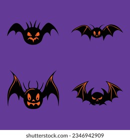 Scary Bat Silhouette Cartoon set vector