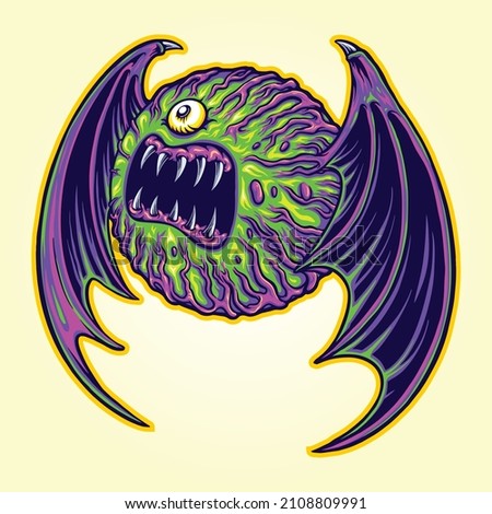 Scary bat winged zombie monster Vector illustrations for your work Logo, mascot merchandise t-shirt, stickers and Label designs, poster, greeting cards advertising business company or brands.