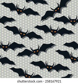 Scary bats flying, Halloween seamlesss pattern.
