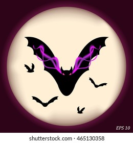 Scary bats on a background of the full moon. Vector illustration
