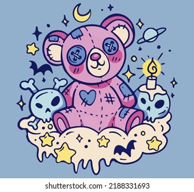 scary bear and skulls print