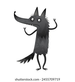 Diseño de personaje de lobo grande aterrador. Caricatura de lobo animal enojado, divertido dibujo animado para la historia de los niños o cuento de hadas. Ilustración de niños de Vector artístico en estilo acuarela, Clipart aislado.