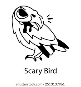 Scary bird icon in drawing style