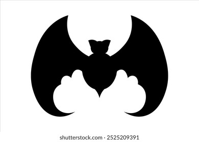 Scary black bat flat icon. Vector illustration isolated on white background.
