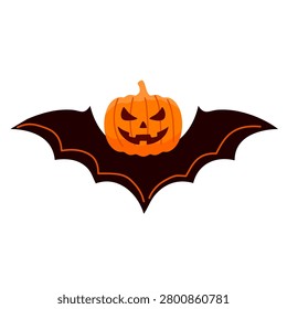 scary black bat holding a glowing orange pumpkin lantern