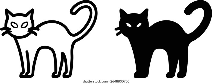 Conjunto de ícones preto assustador gato, Halloween Spooky Feline Silhueta Vetor Ilustração