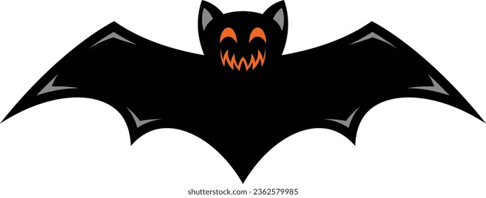 Scary black halloween bat vector icon