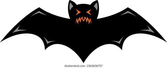Scary black halloween bat vector icon