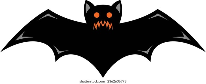 Scary black halloween bat vector icon
