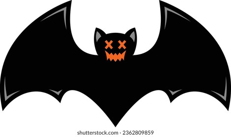 Scary black halloween bat vector icon