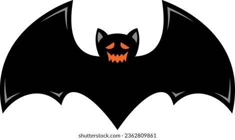 Scary black halloween bat vector icon